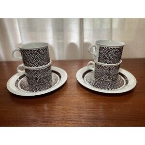 Lot of 6 Vintage Arabia Finland Faenza Brown 4 Cups 2 Salad Dessert Plates MCM
